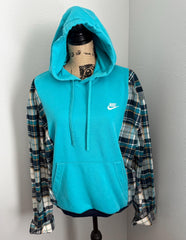 Upcycled Nike Eddie Bauer Flannel Hoodie Adult Small
