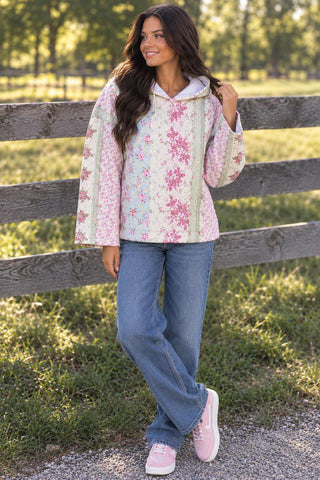 New Pastel Floral Quilt Hoodie with or without no Pocket  100 Percent Cotton.
