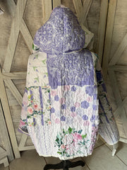 Upcycled Floral Quilt Looking Blanket Sweatshirt  with Matching Hoodie with Sweatshirt Pocket Open Cuff and Waistband