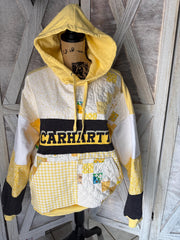 Carhartt Happy Days Handmade Quilt Upcycle Carhartt Upcycled Hoodie Yellow Quilt and Coordinating Material