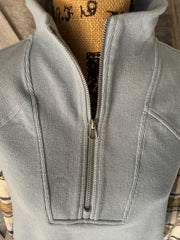 Upcycled Baby Blue 1/2 Zip Pullover with Upcycle Eddie Bauer Coordinating Flannel Shirt with Carhartt Patch Upcycle
