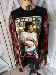 Morgan Wallen Upcycled Liscensed Reworked Concert T-Shirt and Flannel Long Sleeve Back Graphic